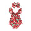 Load image into Gallery viewer, Newborn Baby Girls Clothes Watermelon print short sleeve round neck Bodysuit Bowknot Headband 2pc cotton casual summer set