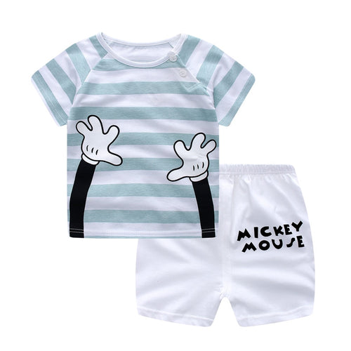 Newborn Clothing Set Casual Summer Baby Set Kids Short Sleeve Sports Set Tshirt Shorts Infant Baby Clothes 6-24Month